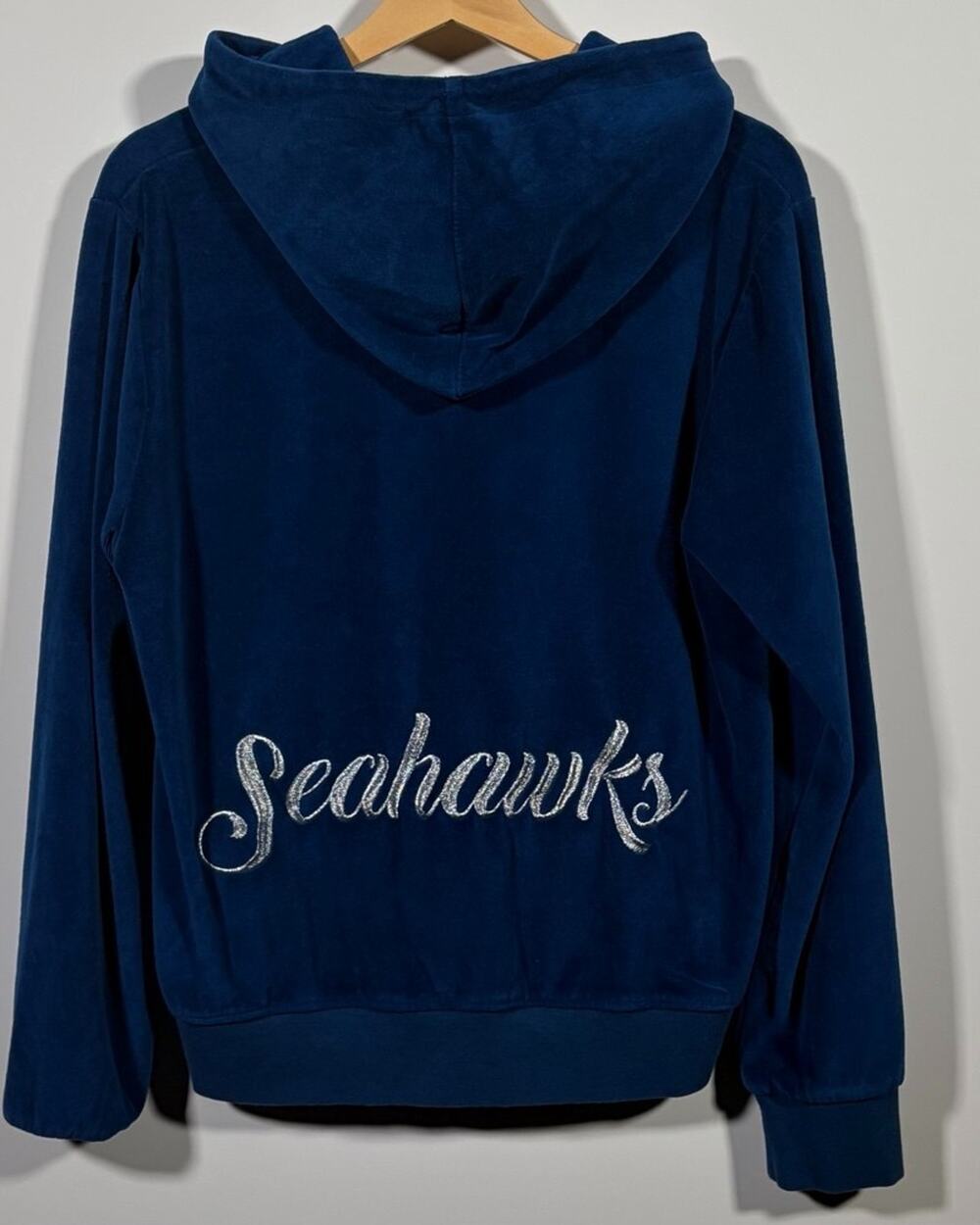 Vintage Y2K Seattle Seahawks Velour Hoodie Full Zip Blue Silver Womens XL